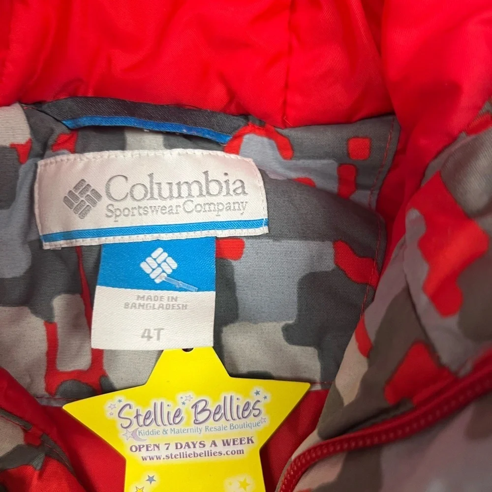 Columbia Kids Red Gray Camouflage Puffer Jacket